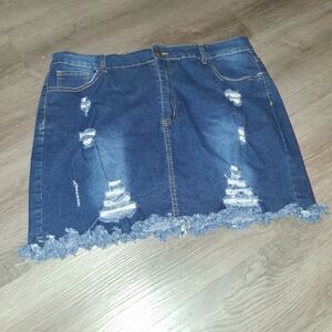 Denim Distressed Skirt